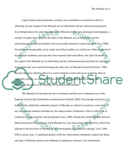 The Impact of Miranda on Individuals and the Law Enforcement Community