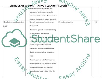 the critique of a quantitative research report should include what