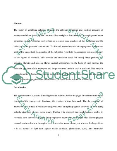 The Existing Concepts of Employee Relations in the Light of the Australian Workplace