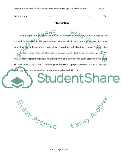 Impact of Domestic Violence on Children Between the Age of 5-10 in the UK