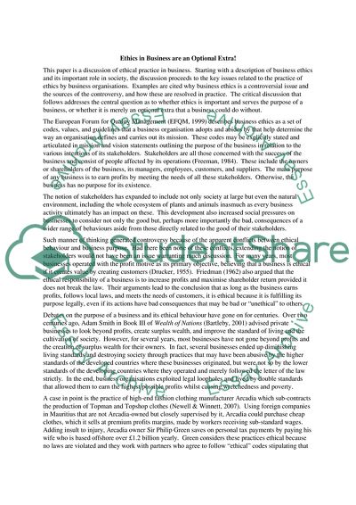 Ethics in Business are an Optional Extra