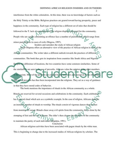 Defining African Religion and Insiders and Outsiders