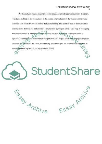 Psychoanalysis and Its Effects on Counseling for Separation Anxiety
