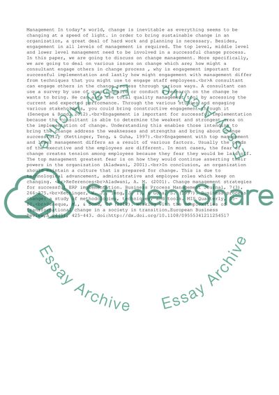 Change in Management of an Organization