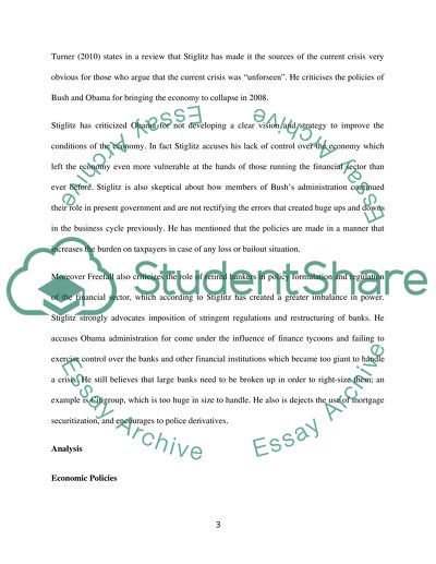 Current Economic Crisis Critique by Stiglitz