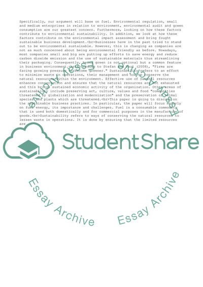 Sustainable Business Development about Fuel