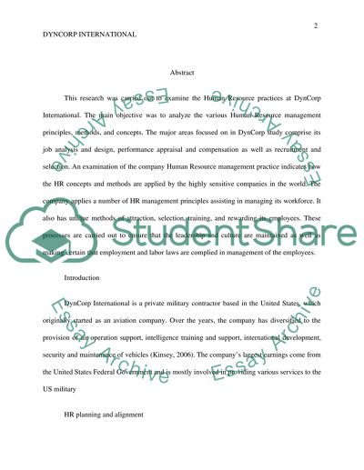 DynCorp International Human Resource Concepts and Methods