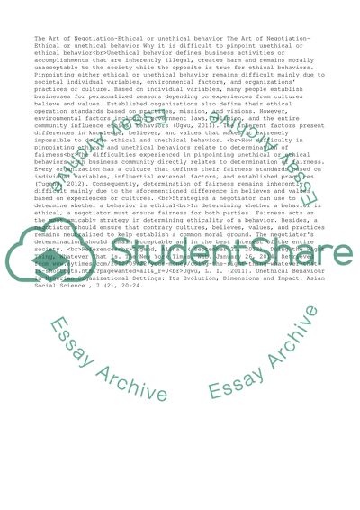 The Art of Negotiation - Ethical or unethical behavior