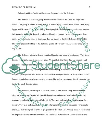 Cultural, Political, Social and Economic Organization of the Bedouins