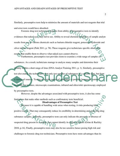 Advantages and Disadvantages of Presumptive Test