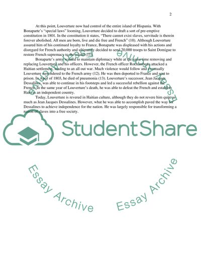 TOUSSAINT LOUVERTURE AND HAITIS STRUGGLE FOR INDEPENDENCE: