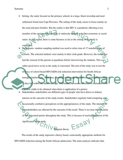 Analysis of Article about HIV Risk-Reduction Intervention for South African Adolescents by Jemmott