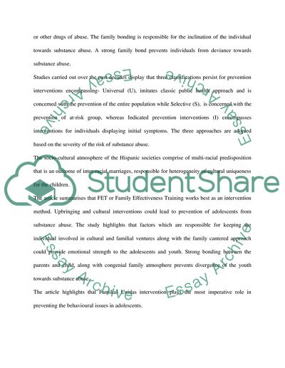 Substance Abuse Prevention Intervention with Hispanic Populations