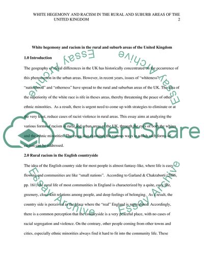 White Hegemony and Racism in the Rural and Suburb Areas of the United Kingdom