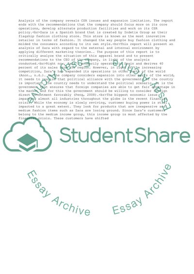 Value Chain Analysis of Zaras Industry