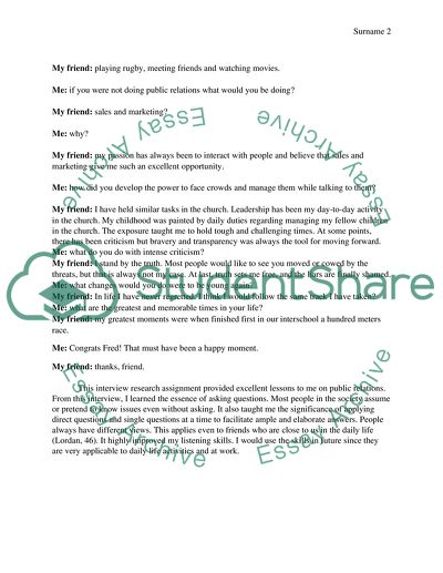 Essentials of Public Relations Management: Personal Interview with a Friend