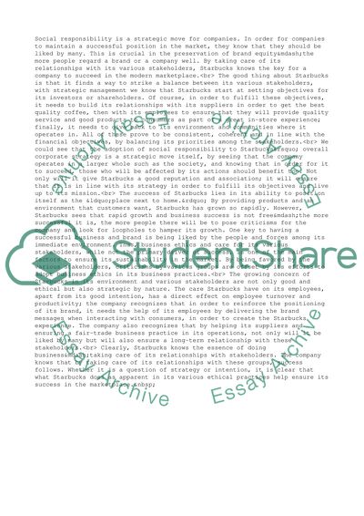 Social Responsibility and the Greatest Challenge Facing Starbucks