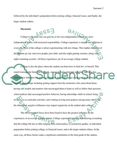 The Influence of Environmental Forces on the Average Students College Experience
