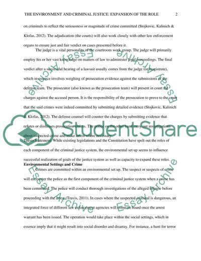 The Environment and Criminal Justice: Expansion of the Role