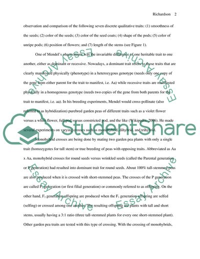 Mendels Work: Experiments on Plant Hybridization