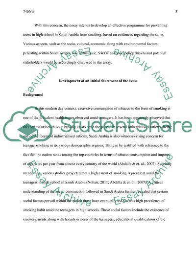 Developing a Programme to Prevent Smoking among Teenagers in High School in Saudi Arabia