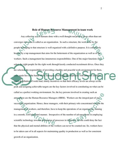 Role of Human Resource Management in Teamwork