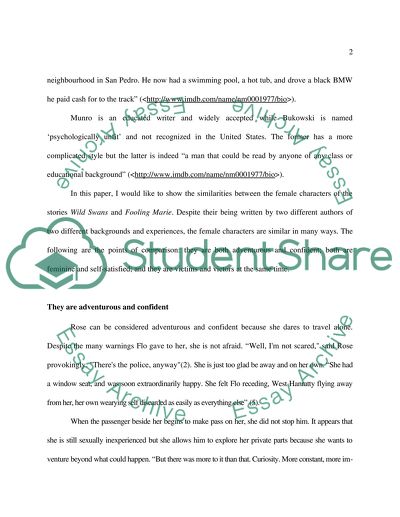 Main Female Characters in Alice Munros Wild Swans and Charles Bukowskis Fooling Marie