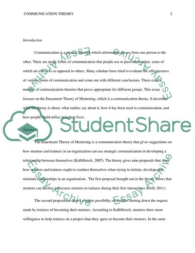Enactment Theory of Mentoring