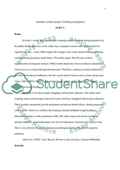 Literature Synopsis Project: Smoking in Pregnancy