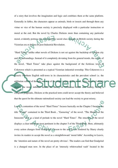 F. R. Leaviss Description of Hard Times as a Moral Fable