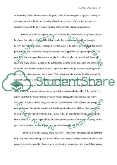 Summary of the Article - Government and Poverty