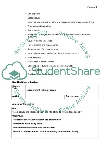 Individualized Care Plan for Semi-Independent Living