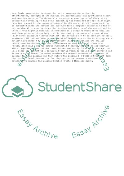 Levels of Health Care for a Brain Tumor Patient