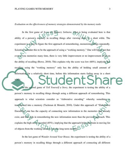 Playing Games With Memory