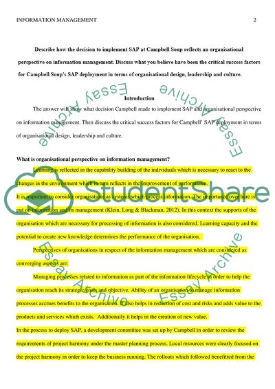 Organisational Perspective on Information Management