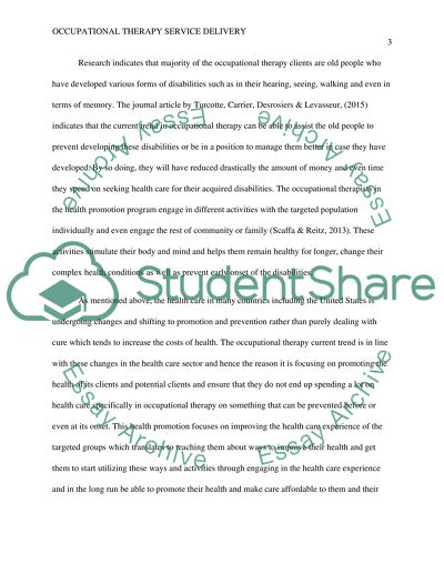 Current Trends in Occupational Therapy Service Delivery