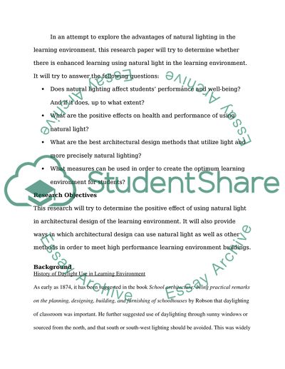 Enhancing Learning Through Architecture: Natural Light in Learning Environments: A Research Proposal