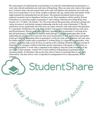 The Relationship between Generation Y Work Value with Job Satisfaction and Work Stress at Hong Kong