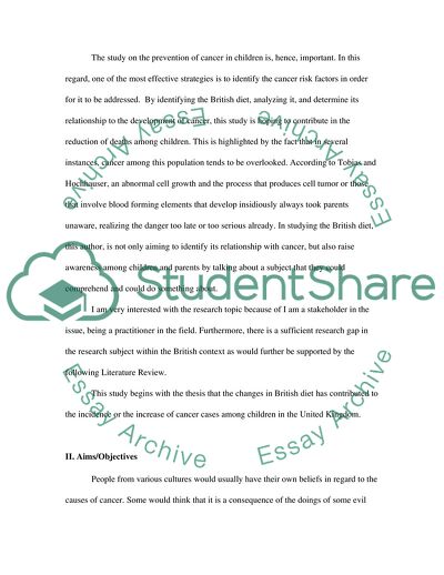 The British Diet as a Nutritional Risk Factor in Cancer Among Children