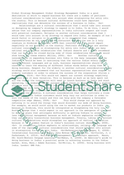 Global Strategy Management - Cultural Considerations