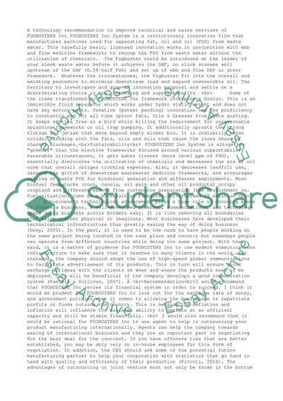 Technology Recommendation to Improve Technical and Sales Services of FOGBUSTERS Inc