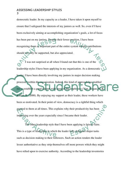 Assessment Of My Leadership Styles