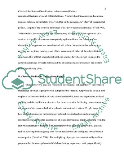 Classical Realism and Neo-Realism in International Politics