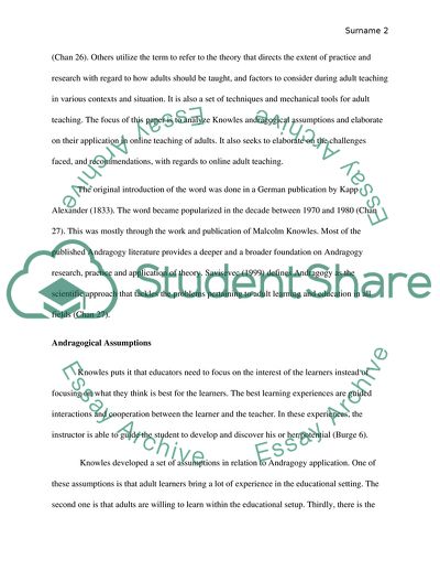 Role of Andragogy and Its Assumptions in Online Adult Teaching