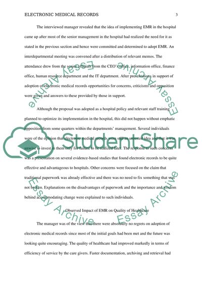 Electronic Medical Record: Adoption and Impact on Healthcare