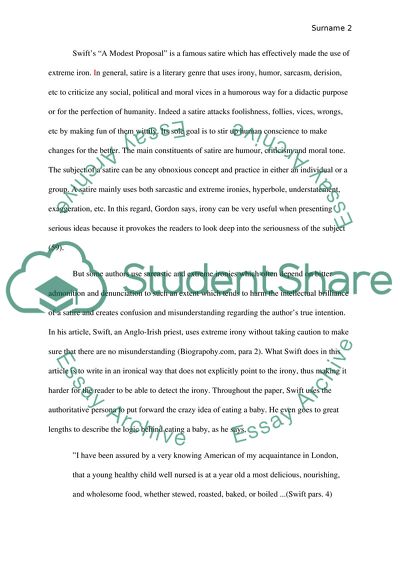 Satirical and ironical novel Swifts Modest Proposal