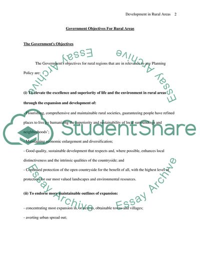 Government objectives for rural areas