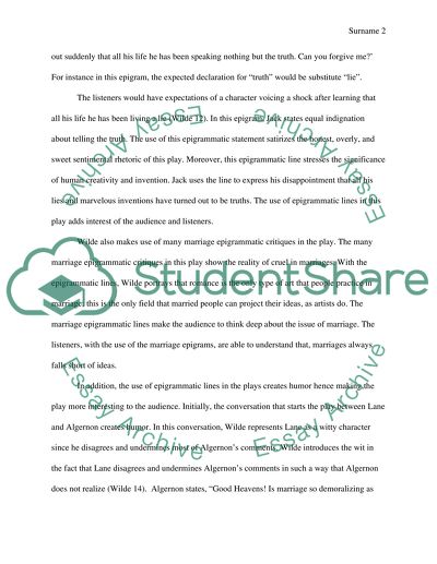 Importance of Epigrammatic Lines in the Play The Importance of Being Earnest