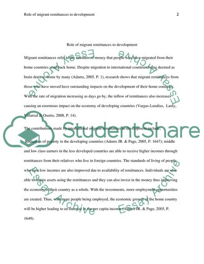 Role of Migrant Remittances to Development