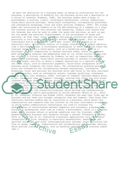 Timmers Proposed Business Models